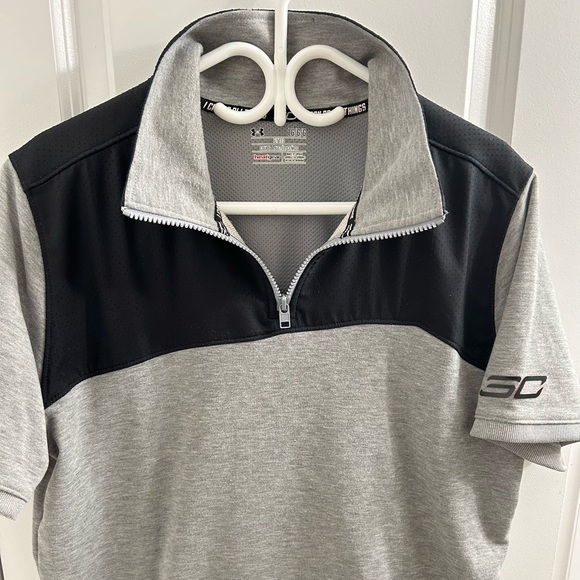 Under Armour Steph Curry Mens Grey & Black 1/4 Zip Short Sleeve Sweater - Sz L - Picture 4 of 7